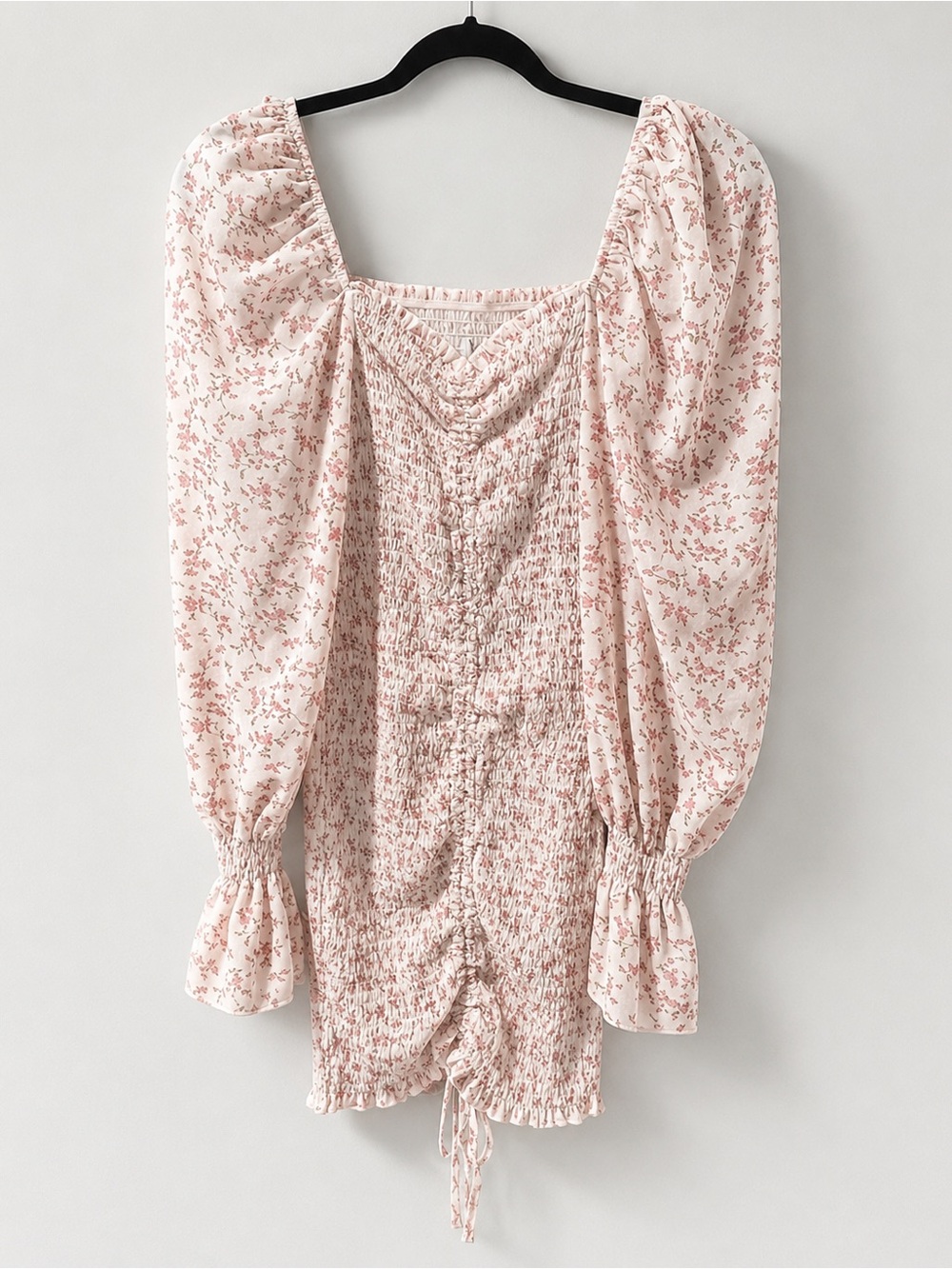 PRINCESS POLLY Azure Floral Ruched Puff Sleeve Mini Dress
